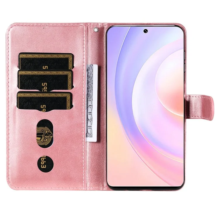 For Honor 50 SE/Huawei nova 9 SE PU Leather Zipper Pocket Wallet Phone Case Magnetic Closure Stand Carrying Pouch Cover - Rose Gold