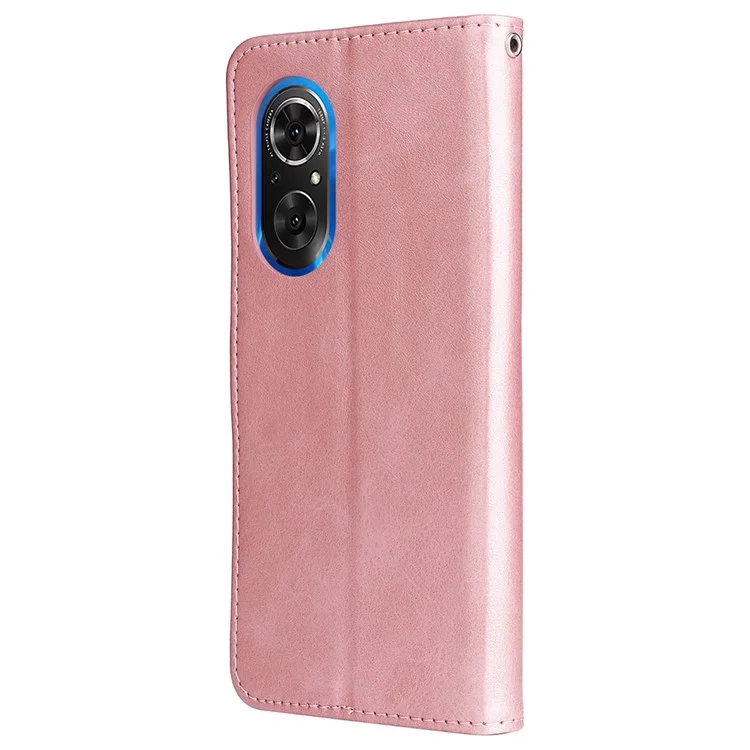 For Honor 50 SE/Huawei nova 9 SE PU Leather Zipper Pocket Wallet Phone Case Magnetic Closure Stand Carrying Pouch Cover - Rose Gold