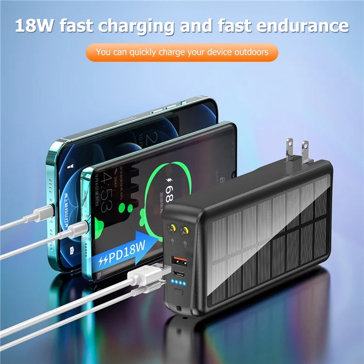 PSOOO PS-160 30000mAh PD 22.5W Dual-Sided Fast Charging External Battery 4-Cable Solar Charging Power Bank, US Plug - Black