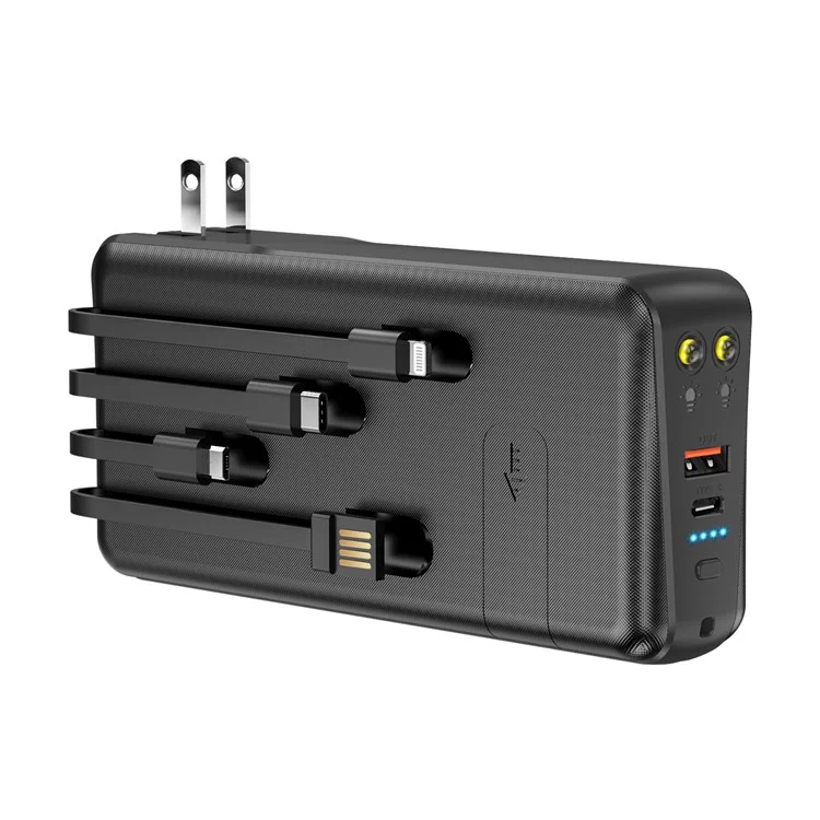PSOOO PS-160 30000mAh PD 22.5W Dual-Sided Fast Charging External Battery 4-Cable Solar Charging Power Bank, US Plug - Black