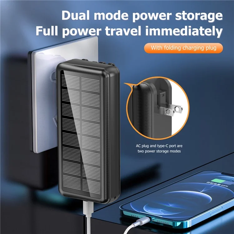 PSOOO PS-160 30000mAh PD 22.5W Dual-Sided Fast Charging External Battery 4-Cable Solar Charging Power Bank, US Plug - Black