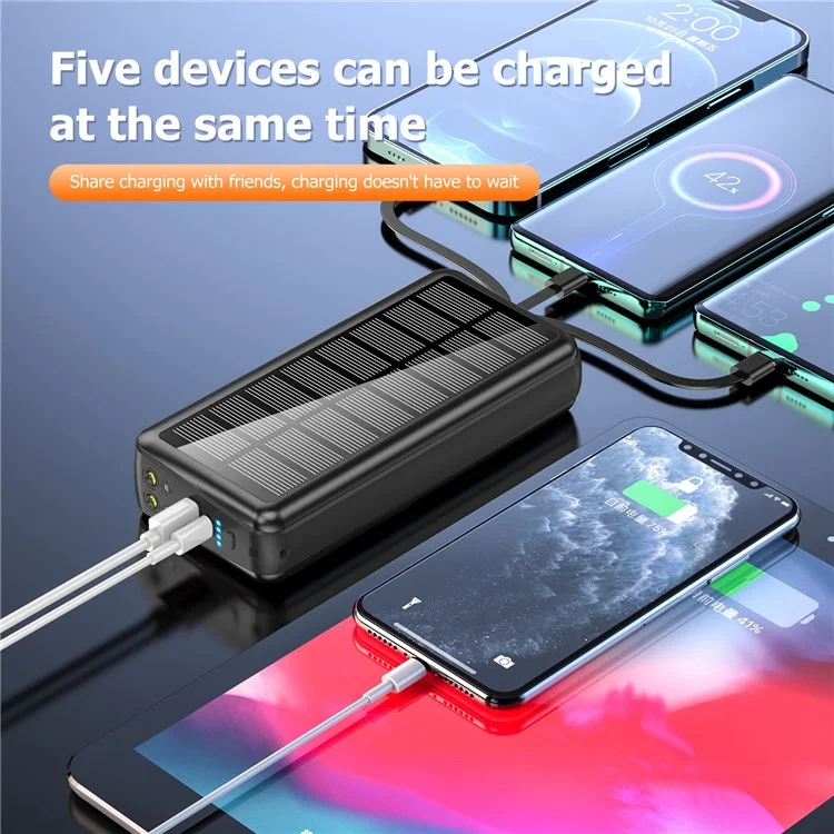 PSOOO PS-160 30000mAh PD 22.5W Dual-Sided Fast Charging External Battery 4-Cable Solar Charging Power Bank, US Plug - Black