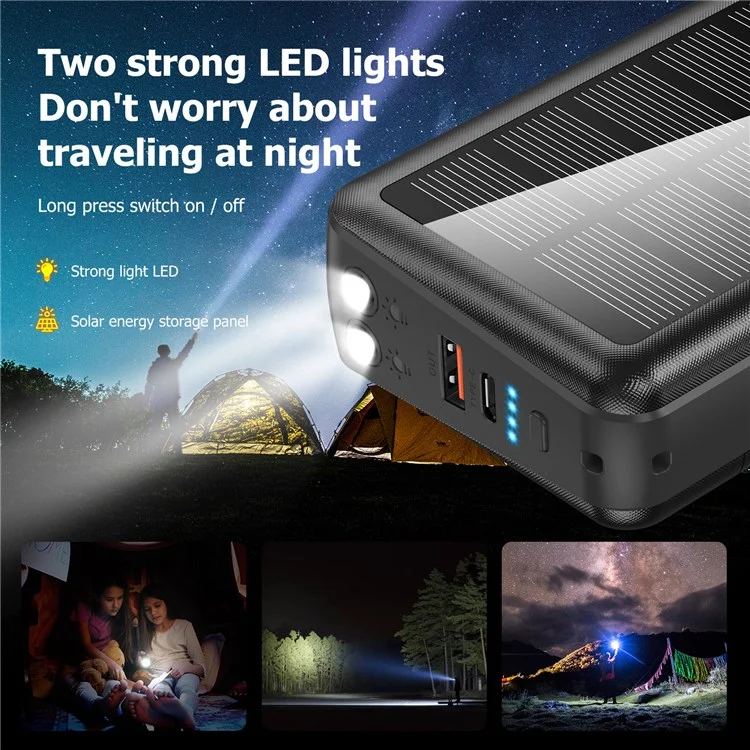 PSOOO PS-160 30000mAh PD 22.5W Dual-Sided Fast Charging External Battery 4-Cable Solar Charging Power Bank, US Plug - Black