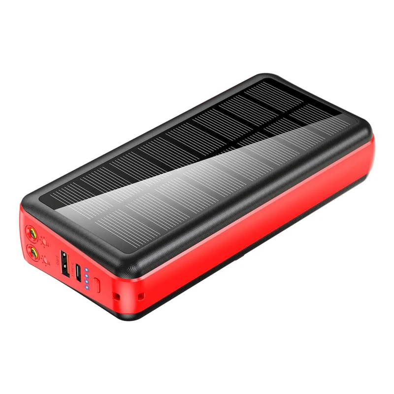 PSOOO PS-160 30000mAh PD 22.5W Dual-Sided Fast Charging External Battery 4-Cable Solar Charging Power Bank, US Plug - Red
