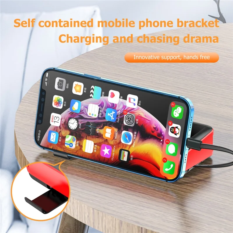PSOOO PS-160 30000mAh PD 22.5W Dual-Sided Fast Charging External Battery 4-Cable Solar Charging Power Bank, US Plug - Red