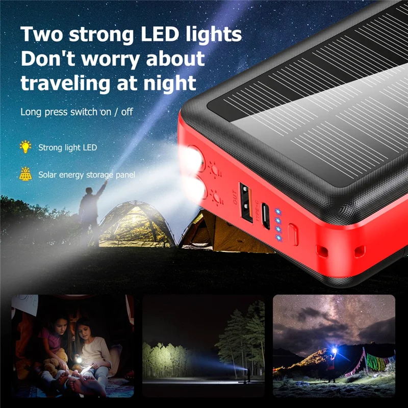 PSOOO PS-160 30000mAh PD 22.5W Dual-Sided Fast Charging External Battery 4-Cable Solar Charging Power Bank, US Plug - Red