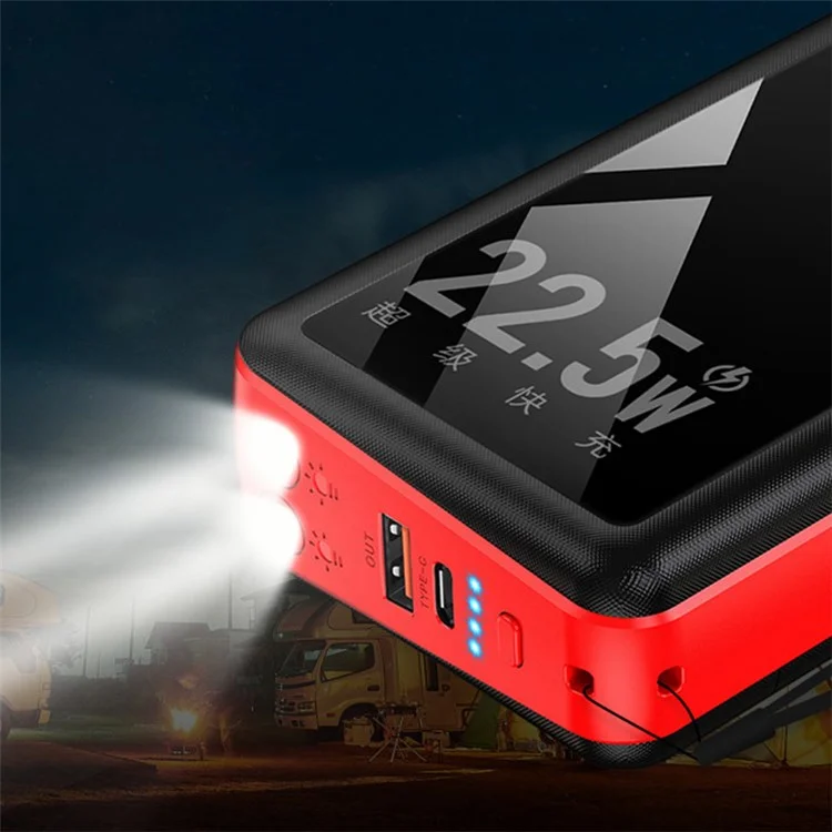 PSOOO PS-162 30000mAh PD 22.5W QC 3.0 Fast Charging External Battery with Built-in 4-Cable Power Bank LED Light Charger - Red