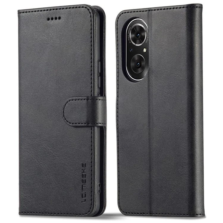 LC.IMEEKE Para Honor 50 SE Carteira de Couro PU Texturizado Capa Flip Ajustável Suporte para Telefone - Preto 