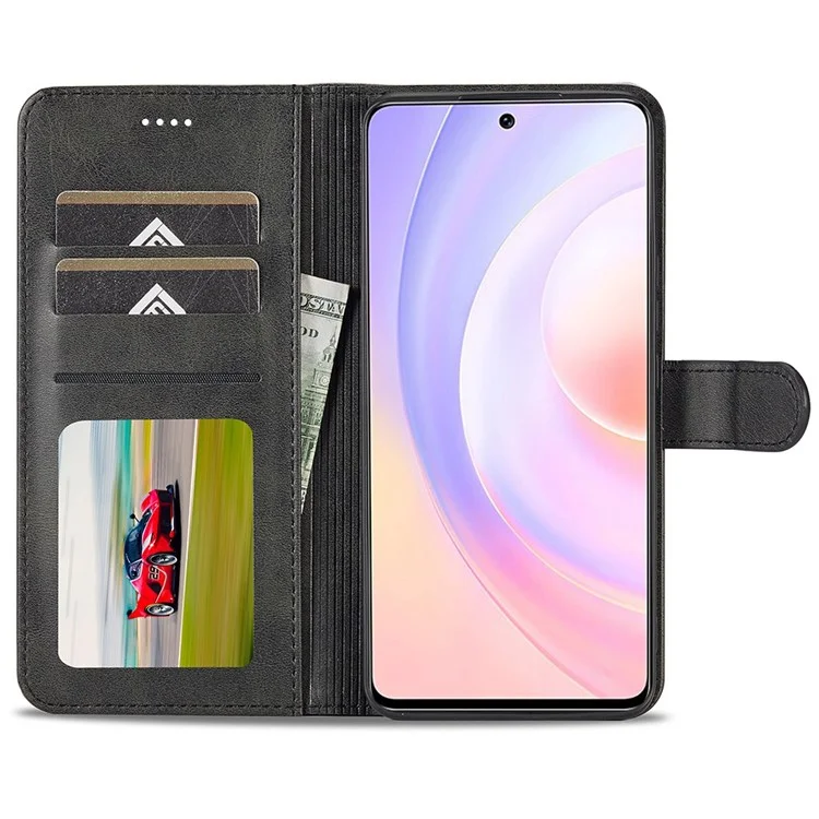 LC.IMEEKE Para Honor 50 SE Carteira de Couro PU Texturizado Capa Flip Ajustável Suporte para Telefone - Preto 