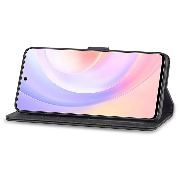 LC.IMEEKE Para Honor 50 SE Carteira de Couro PU Texturizado Capa Flip Ajustável Suporte para Telefone - Preto 