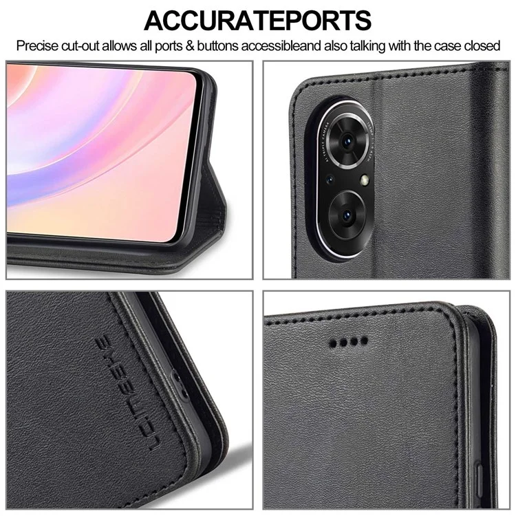 LC.IMEEKE Para Honor 50 SE Carteira de Couro PU Texturizado Capa Flip Ajustável Suporte para Telefone - Preto 