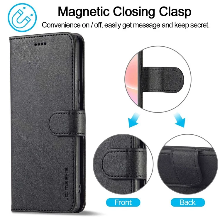 LC.IMEEKE Para Honor 50 SE Carteira de Couro PU Texturizado Capa Flip Ajustável Suporte para Telefone - Preto 