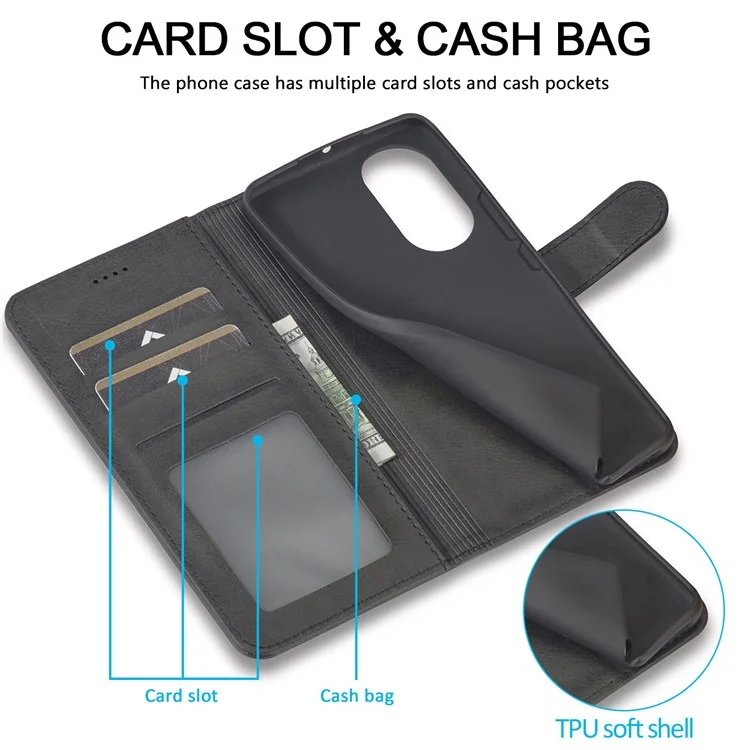 LC.IMEEKE Para Honor 50 SE Carteira de Couro PU Texturizado Capa Flip Ajustável Suporte para Telefone - Preto 