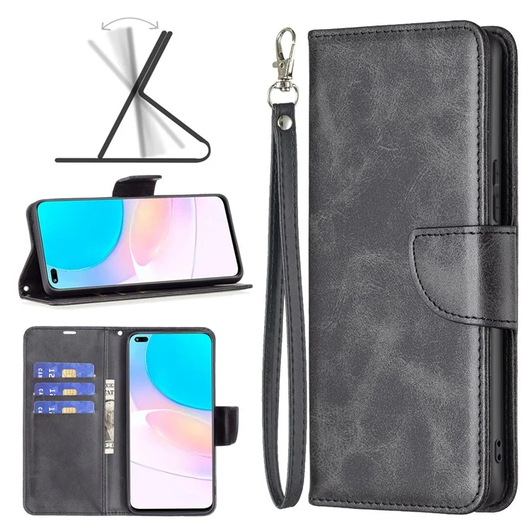 BF Leather Series-4 Para Honor 50 Lite/Huawei Nova 8i Case de Teléfono de Billetera a Prueba de Choque PU Leather + TPU Stand Full Protection Cover - Negro