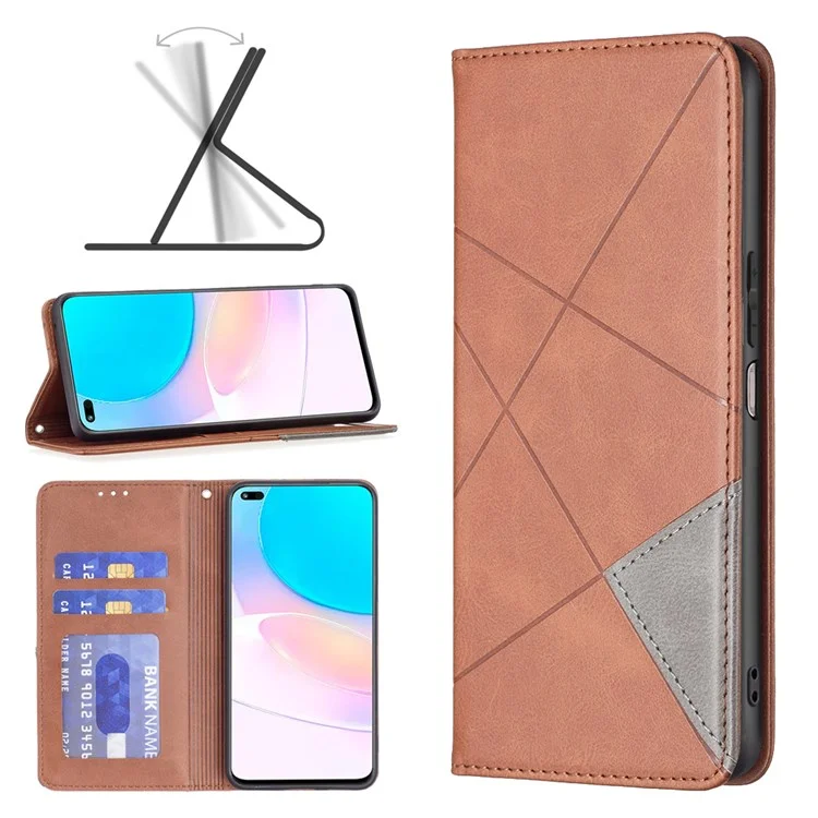 Série de motifs d'impression BF - 1 Étui de téléphone pour Honor 50 Lite/Huawei nova 8i Motif imprimé Étui en cuir PU Porte-carte Support anti-chute Coque magnétique - Brun