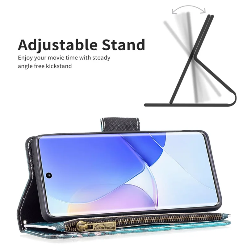 For Honor 50 / Huawei nova 9 Leather Case with Strap Pattern Printing Zipper Wallet Phone Stand Cover - Plum Blossom