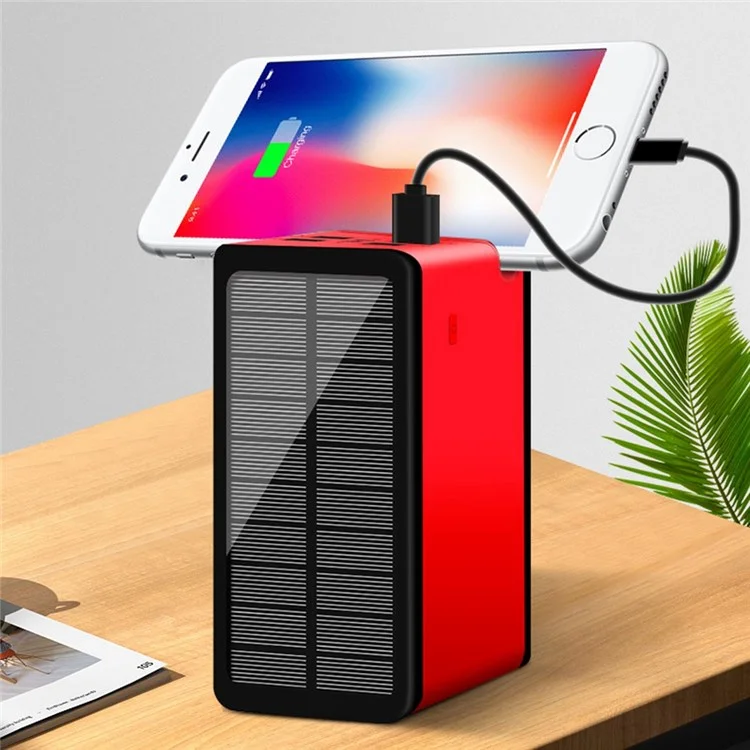 PSOOO 100000mAh Batterie Externe de Banque D'énergie Solaire Extérieure Portable Batterie Externe Avec Lumière LED