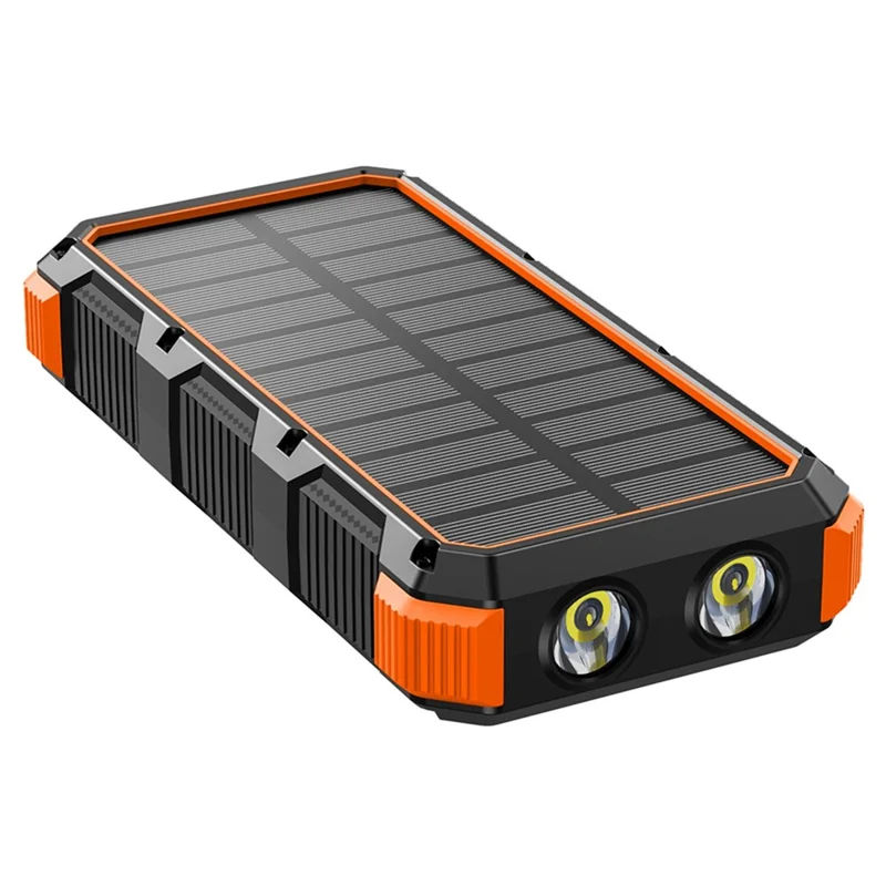 PSOOO M2 20000mAh 8-Output + 4-Input Solar Charging Phone External Battery Built-in 4-Cable Wireless Charging Power Bank with LED Flashlight - Orange
