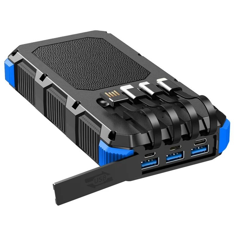 PSOOO M2 20000mAh 8-Output + 4-Input Solar Charging Phone External Battery Built-in 4-Cable Wireless Charging Power Bank with LED Flashlight - Blue