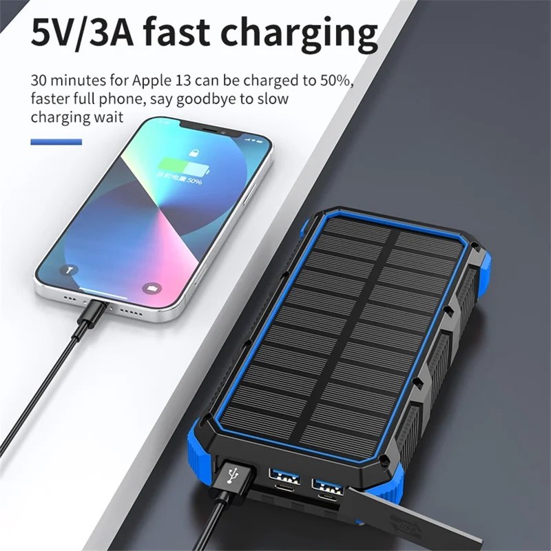 PSOOO M2 20000mAh 8-Output + 4-Input Solar Charging Phone External Battery Built-in 4-Cable Wireless Charging Power Bank with LED Flashlight - Blue