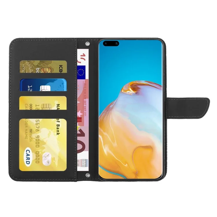 Modèle D'impression de Papillons et Fleurs Étui en Cuir PU Pour Huawei P40 Pro, Portefeuille Horizontal Portefeuille Cutanée Couverte de Téléphone Portable Avec Bandoulière - le Noir