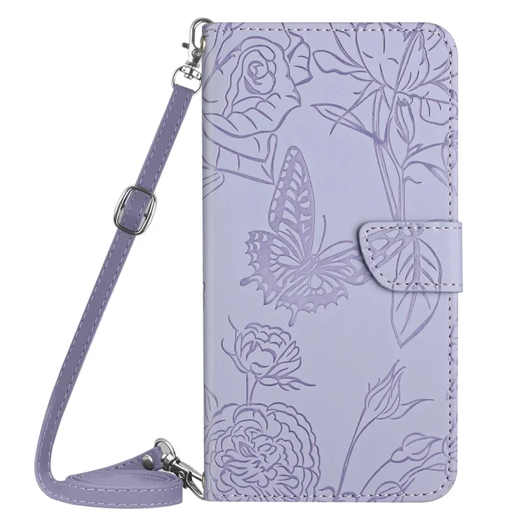 Case de Cuero PU de Impresión de Mariposa y Flores Para Huawei P40 Pro, Billetera Horizontal de la Billetera de la Piel Tapa Del Teléfono Celular Con Correa Para el Hombro - Púrpura Ligera