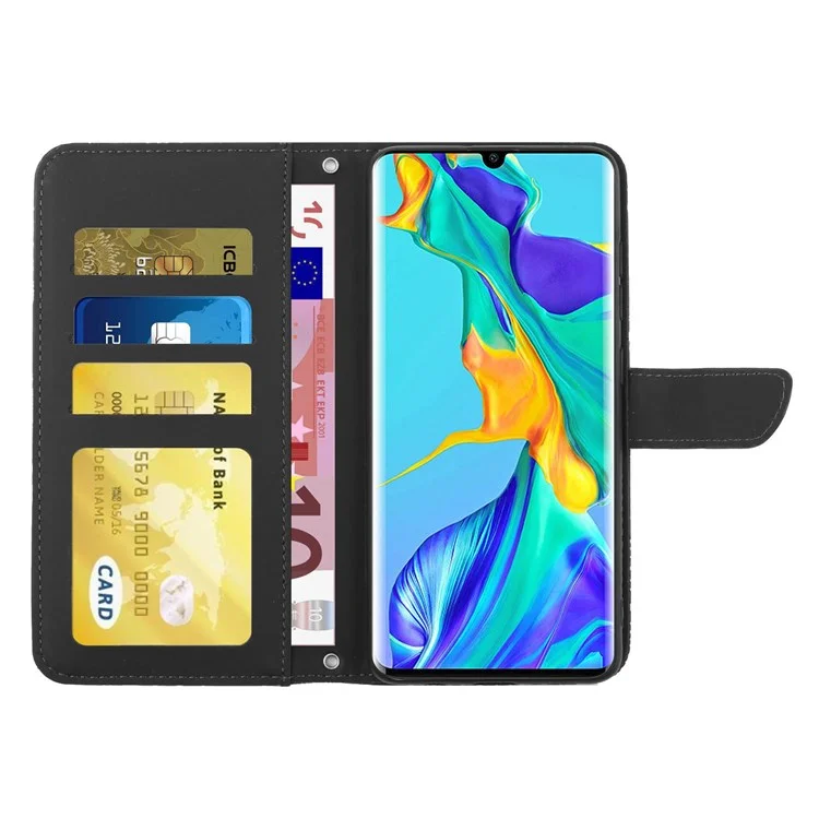 Sentimento Della Pelle in Pelle PU Custodia Per Huawei P30 Pro, Farfalla e Pattern Imprinting Flower Shock Auroflot Coprone Del Cellulare Con Spalla - Nero