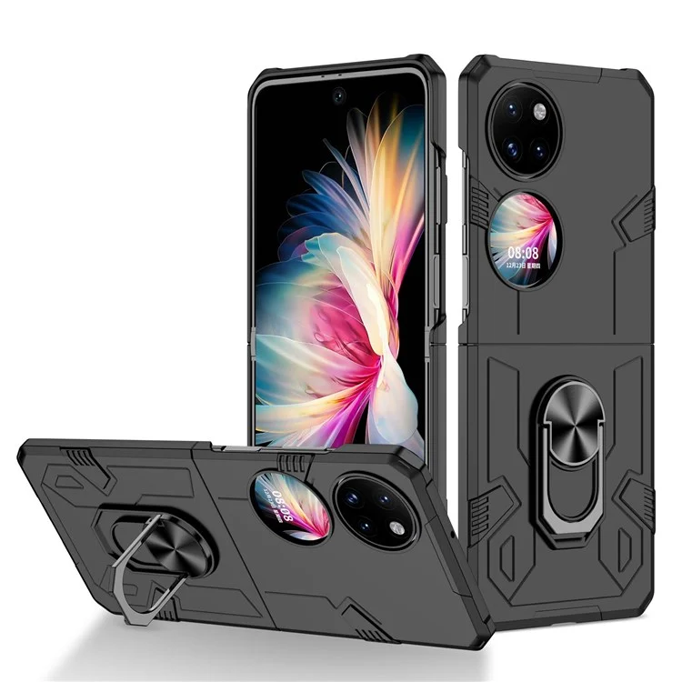 For Huawei P50 Pocket PC+TPU Phone Case Rotating Ring Kickstand Shockproof Anti-fall Cover - Black