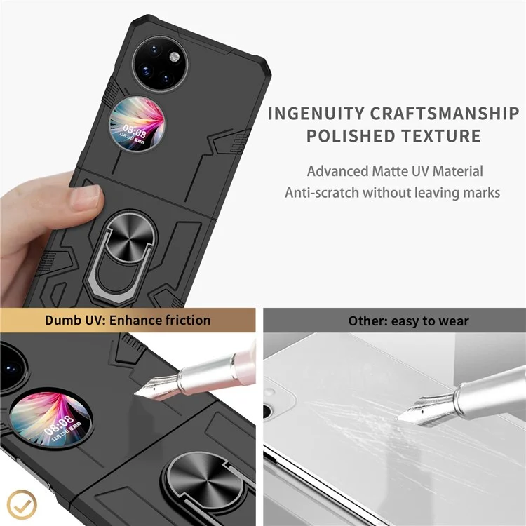 For Huawei P50 Pocket PC+TPU Phone Case Rotating Ring Kickstand Shockproof Anti-fall Cover - Black