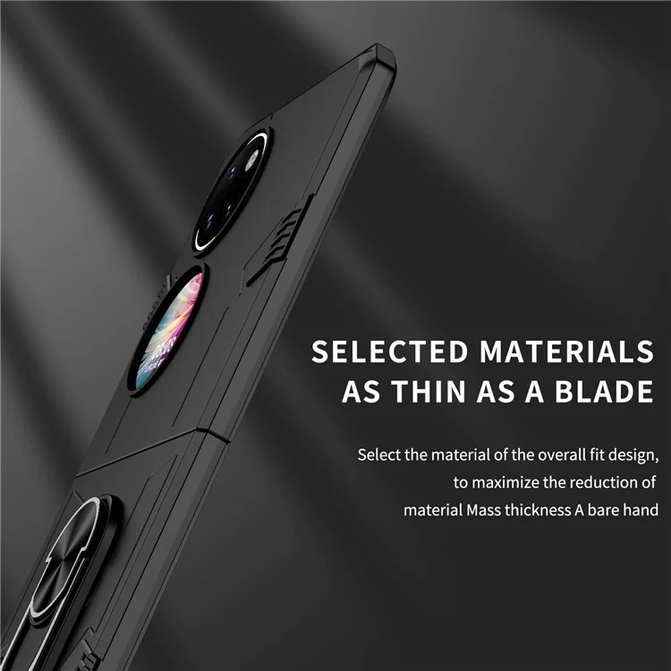 For Huawei P50 Pocket PC+TPU Phone Case Rotating Ring Kickstand Shockproof Anti-fall Cover - Black