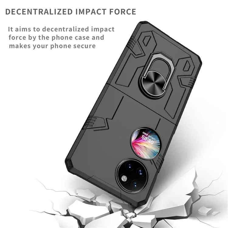 For Huawei P50 Pocket PC+TPU Phone Case Rotating Ring Kickstand Shockproof Anti-fall Cover - Black