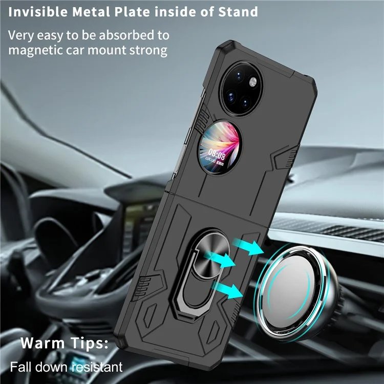 For Huawei P50 Pocket PC+TPU Phone Case Rotating Ring Kickstand Shockproof Anti-fall Cover - Black