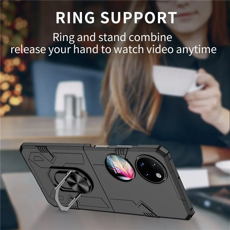 For Huawei P50 Pocket PC+TPU Phone Case Rotating Ring Kickstand Shockproof Anti-fall Cover - Black