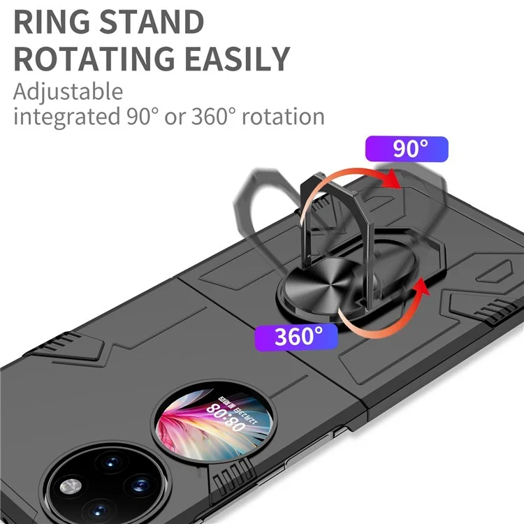 For Huawei P50 Pocket PC+TPU Phone Case Rotating Ring Kickstand Shockproof Anti-fall Cover - Black