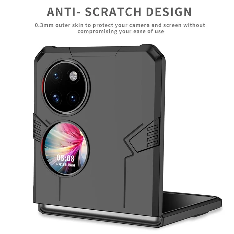 For Huawei P50 Pocket PC+TPU Phone Case Rotating Ring Kickstand Shockproof Anti-fall Cover - Black