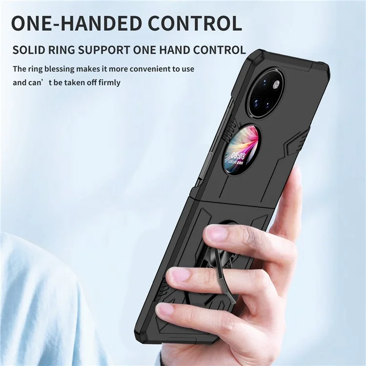 For Huawei P50 Pocket PC+TPU Phone Case Rotating Ring Kickstand Shockproof Anti-fall Cover - Black