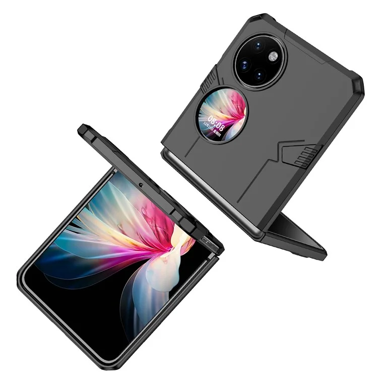 For Huawei P50 Pocket PC+TPU Phone Case Rotating Ring Kickstand Shockproof Anti-fall Cover - Black