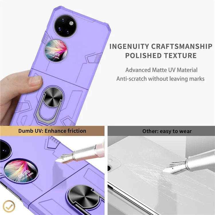 Para Huawei P50 Pocket PC+TPU Caixa de Telefone Girando Anel Giration Kickstand à Prova de Choque Anti-queda à Prova de Choque - Roxo