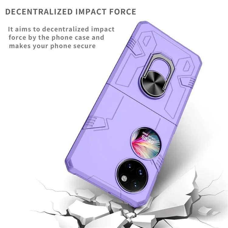 Para Huawei P50 Pocket PC+TPU Caixa de Telefone Girando Anel Giration Kickstand à Prova de Choque Anti-queda à Prova de Choque - Roxo