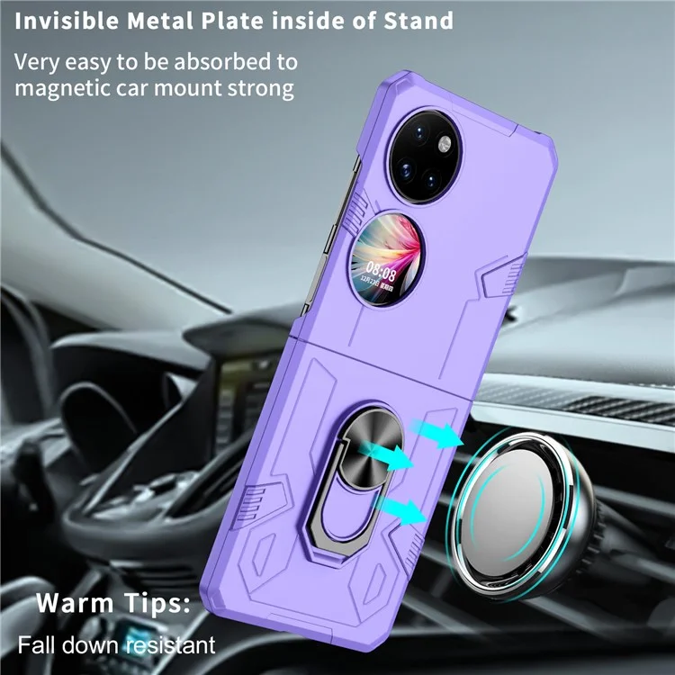 Para Huawei P50 Pocket PC+TPU Caixa de Telefone Girando Anel Giration Kickstand à Prova de Choque Anti-queda à Prova de Choque - Roxo