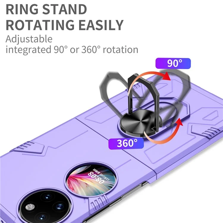 Para Huawei P50 Pocket PC+TPU Caixa de Telefone Girando Anel Giration Kickstand à Prova de Choque Anti-queda à Prova de Choque - Roxo