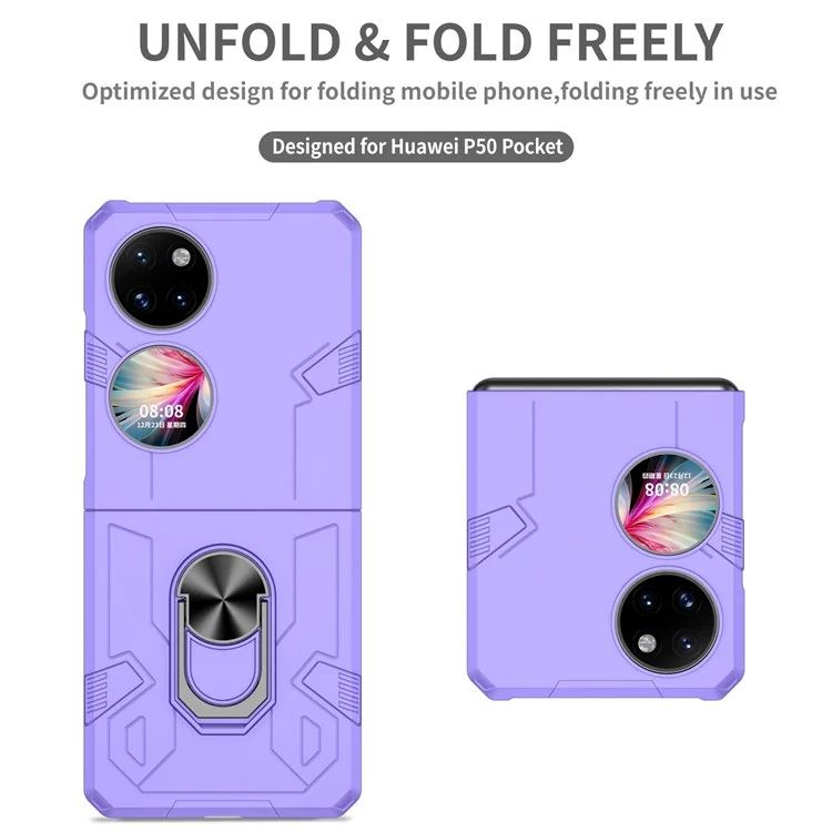Para Huawei P50 Pocket PC+TPU Caixa de Telefone Girando Anel Giration Kickstand à Prova de Choque Anti-queda à Prova de Choque - Roxo