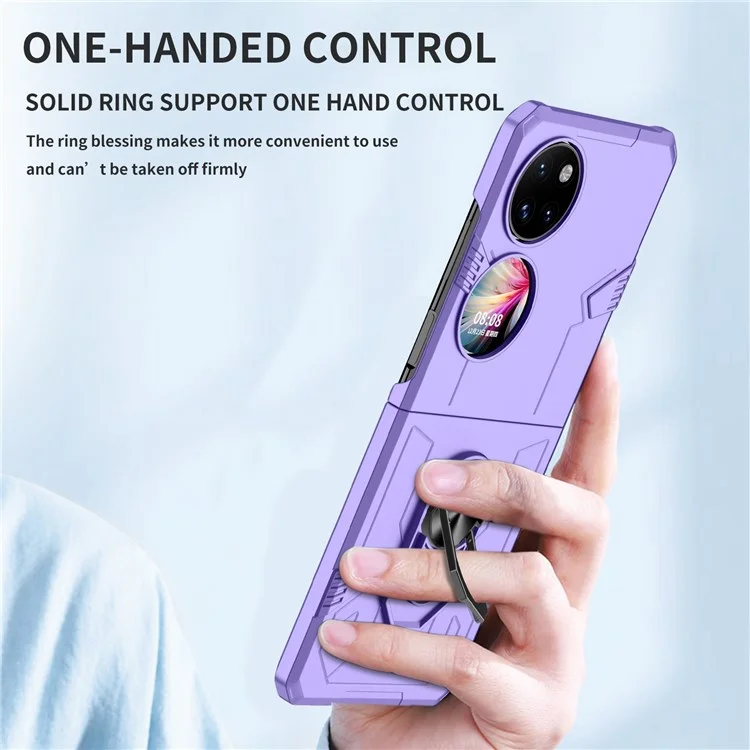 Para Huawei P50 Pocket PC+TPU Caixa de Telefone Girando Anel Giration Kickstand à Prova de Choque Anti-queda à Prova de Choque - Roxo