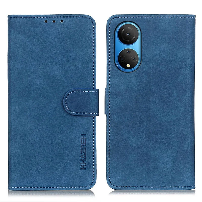 KHAZNEH For Honor X7/Play 30 Plus PU Leather+TPU Dual-layer Protection Cover Retro Texture Stand Wallet Magnetic Phone Case - Blue