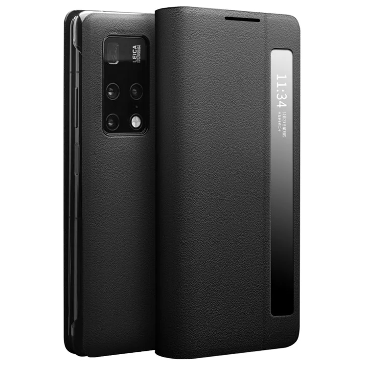 Case de Cuero de Cuero de Vaca Qialino Para Huawei Mate X2, Ver Ventana Auto Wake/Sleep Stand Phone Cover Phone - Negro