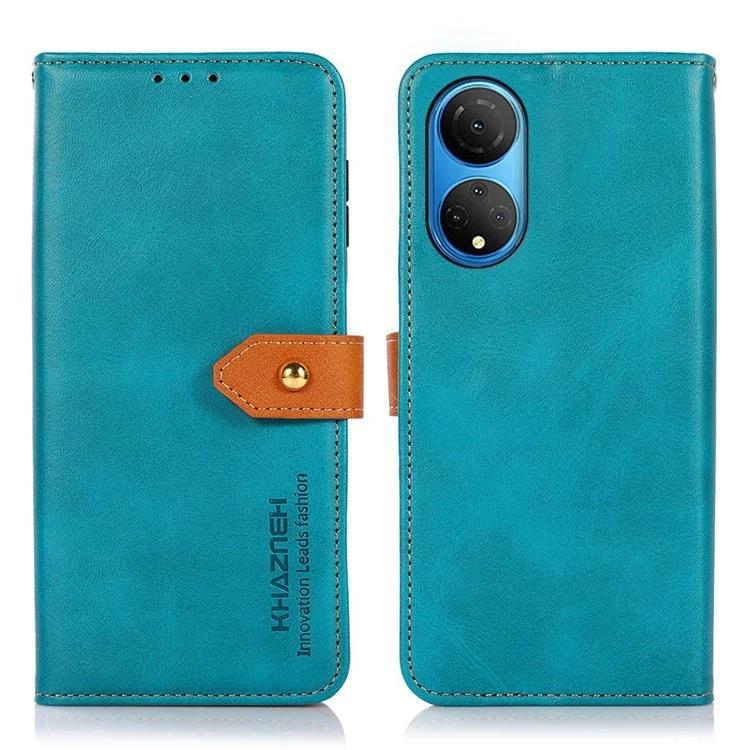 KHAZNEH für Honor X7 Stoßfeste magnetische Verschlussständer-Abdeckung, zweifarbiges Leder-Flip-Wallet-Handyhülle - Blau