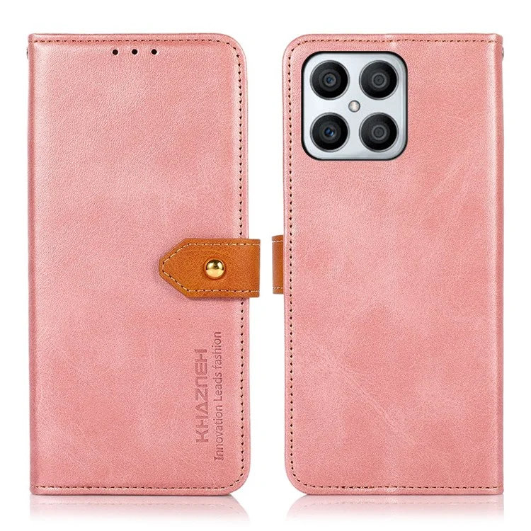 KHAZNEH für Honor X8 4G Magnetischer Verschluss Ständer Cover, Dual Color Leder Flip Wallet Handy Hülle - Rose Gold
