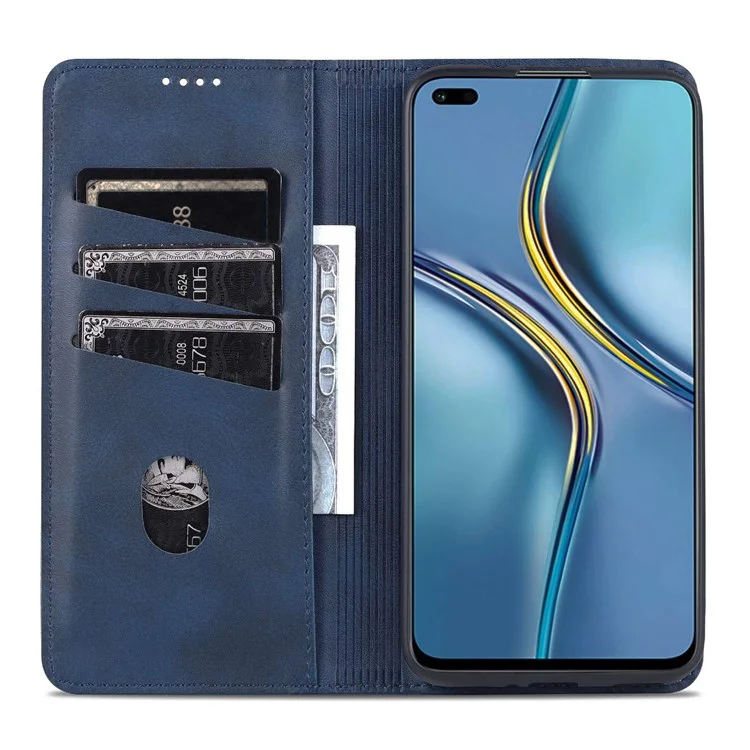 AZNS Wallet Case for U-Magic Enjoy 50 Plus, PU Leather Stand Hidden Magnetic Absorption Flip Shockproof Protective Cover - Blue