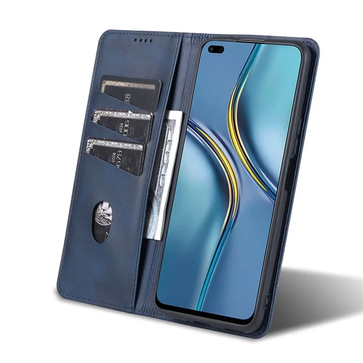 AZNS Wallet Case for U-Magic Enjoy 50 Plus, PU Leather Stand Hidden Magnetic Absorption Flip Shockproof Protective Cover - Blue