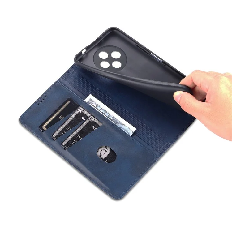 AZNS Wallet Case for U-Magic Enjoy 50 Plus, PU Leather Stand Hidden Magnetic Absorption Flip Shockproof Protective Cover - Blue